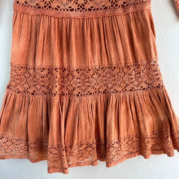 Free People Dress Womens 4 Small Sunrise Distress Tie Dye Boho Cottage Ruffle - Picture 13 of 13